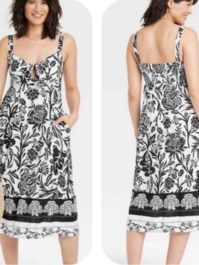 Knox Rose Black & White Floral Tie-Front Midi Dress